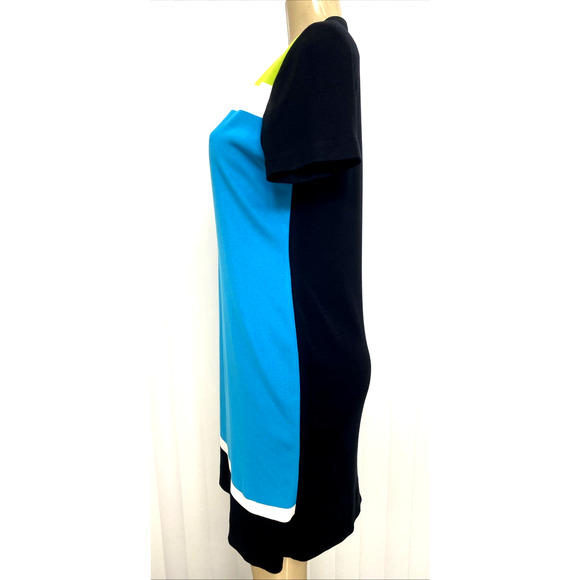 Exclusively Misook Dress Black Blue Color block Shift Short Sleeve Round Neck L - Picture 4 of 7